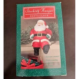 Vintage Hallmark Christmas Stocking Hanger Holder Santa Claus 1988-1992 5-1/2" H
